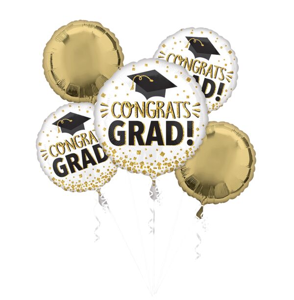 Congrats Grad Gold Glitter Balloon Bouquet - JJ's Party House McAllen, TX