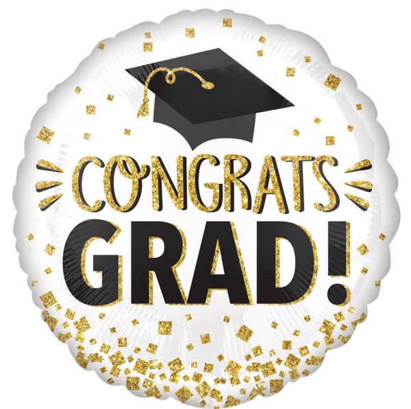 Congrats Grad Gold Glitter Mylar Balloon, 18" - JJ's Party House McAllen, TX