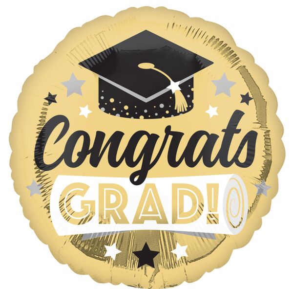 Congrats Grad Shiny Gold Mylar Balloon, 18" - JJ's Party House McAllen, TX