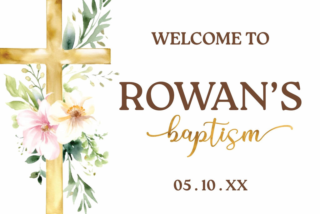 Cross and Wreath Baptism Welcome Sign - JJ's Party House: Custom Party Favors, Napkins & Cups