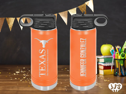 Custom College, Team, Tailgate Gift, Graduation Gift, Custom Personalized Engraved Water Bottle - JJ's Party House: Birthday, Balloons & Custom Party Favors