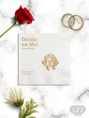 Custom Dog Cocktail Napkins: Drinks on Me! Dog Napkins for Wedding - JJ's Party House: Custom Party Favors, Napkins & Cups