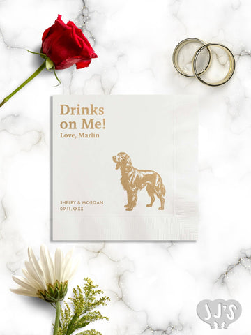 Custom Dog Cocktail Napkins: Drinks on Me Love! Full Body Dog Napkins for Wedding - JJ's Party House: Custom Party Favors, Napkins & Cups