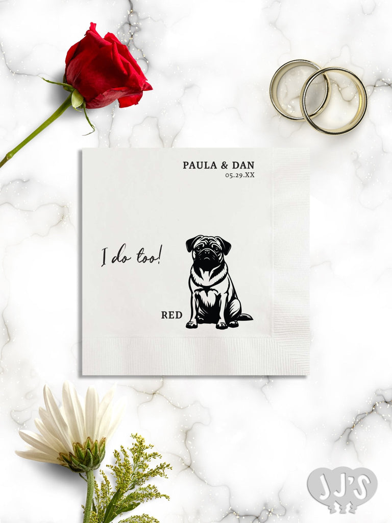 Custom Dog Cocktail Napkins: I Do Too! Full Body Dog Napkins for Wedding - JJ's Party House: Custom Party Favors, Napkins & Cups