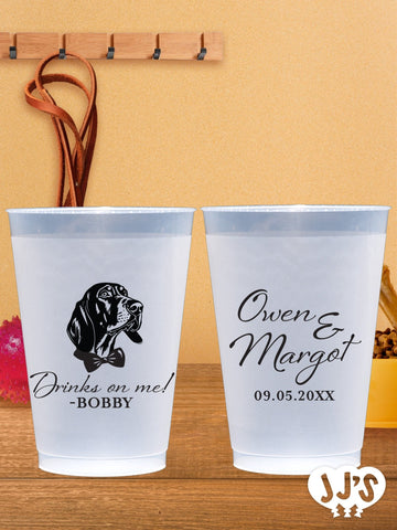 Custom Dog Frosted Wedding Cups: Drinks on Me Pet Dog Wedding Cups - JJ's Party House: Custom Party Favors, Napkins & Cups
