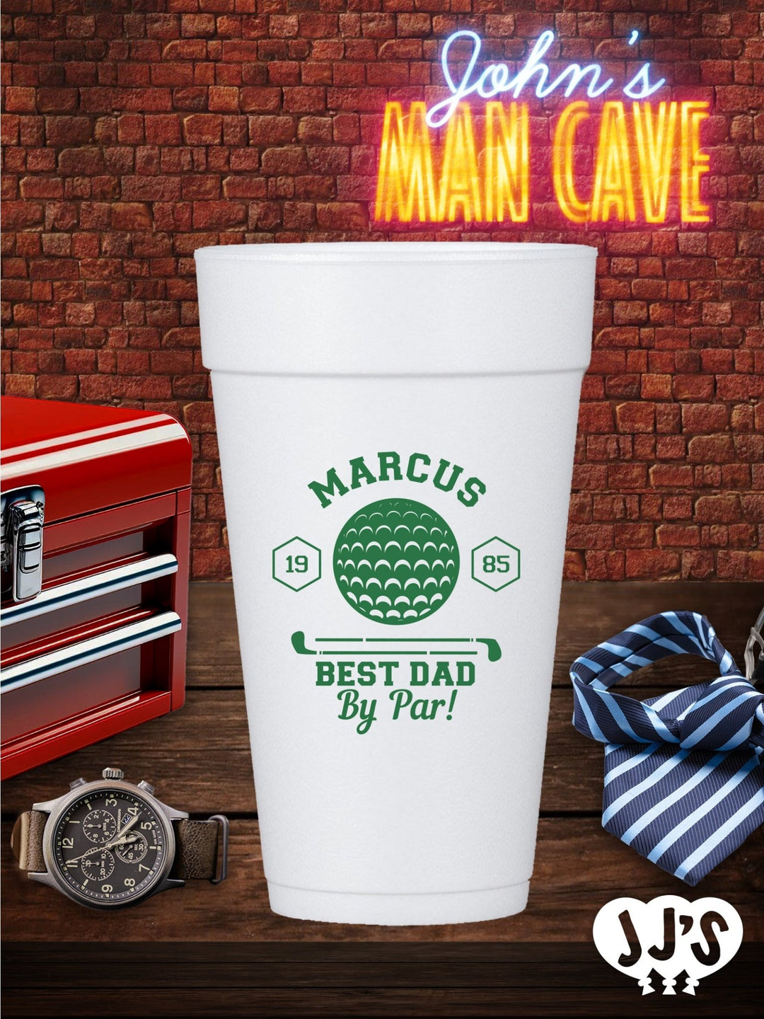 Custom Fathers Day Cups - Best Dad By Par Custom Foam Cups - JJ's Party House: Custom Party Favors, Napkins & Cups