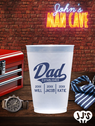 Custom Fathers Day Cups - Dad Established Father's Day Custom Frosted Cups - JJ's Party House: Custom Party Favors, Napkins & Cups