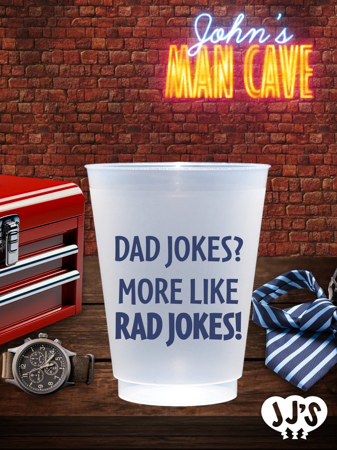 Custom Fathers Day Cups - Dad Jokes More Like Rad Jokes Custom Frosted Cups - JJ's Party House: Custom Party Favors, Napkins & Cups