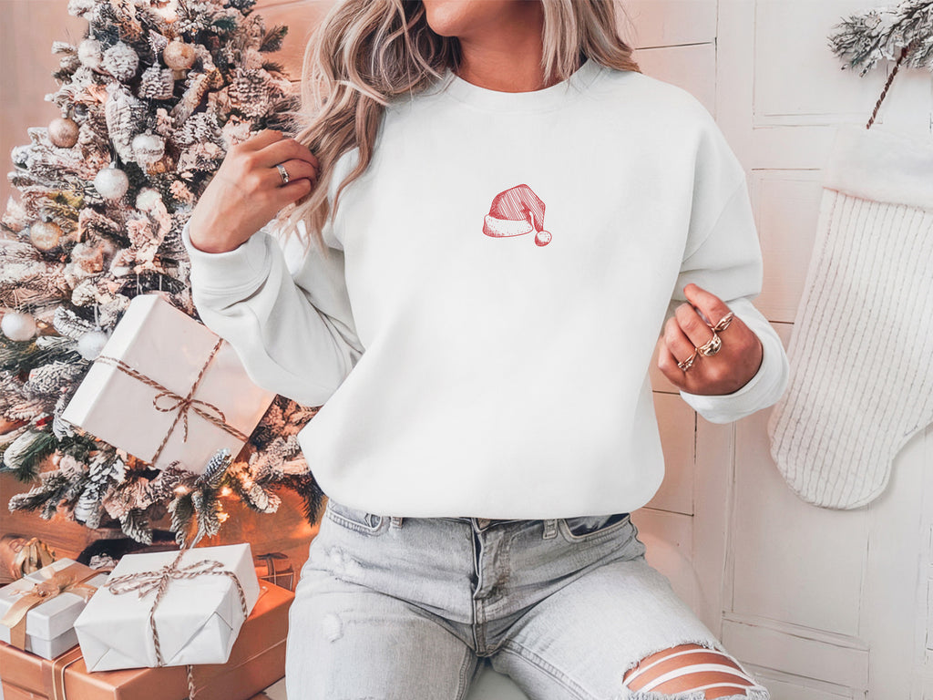 Santa Hat Christmas Embroidered Sweatshirt