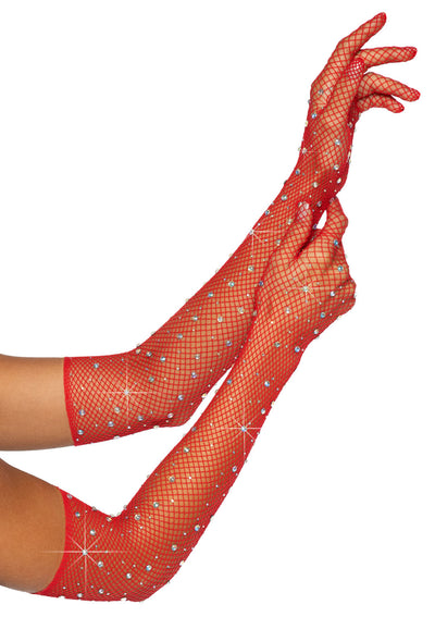 Rhinestone Fishnet Gloves