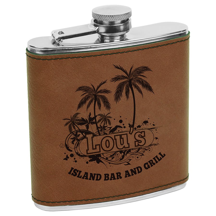 Dark Brown Laserable Leatherette Stainless Steel Flask - JJ's Party House McAllen, TX