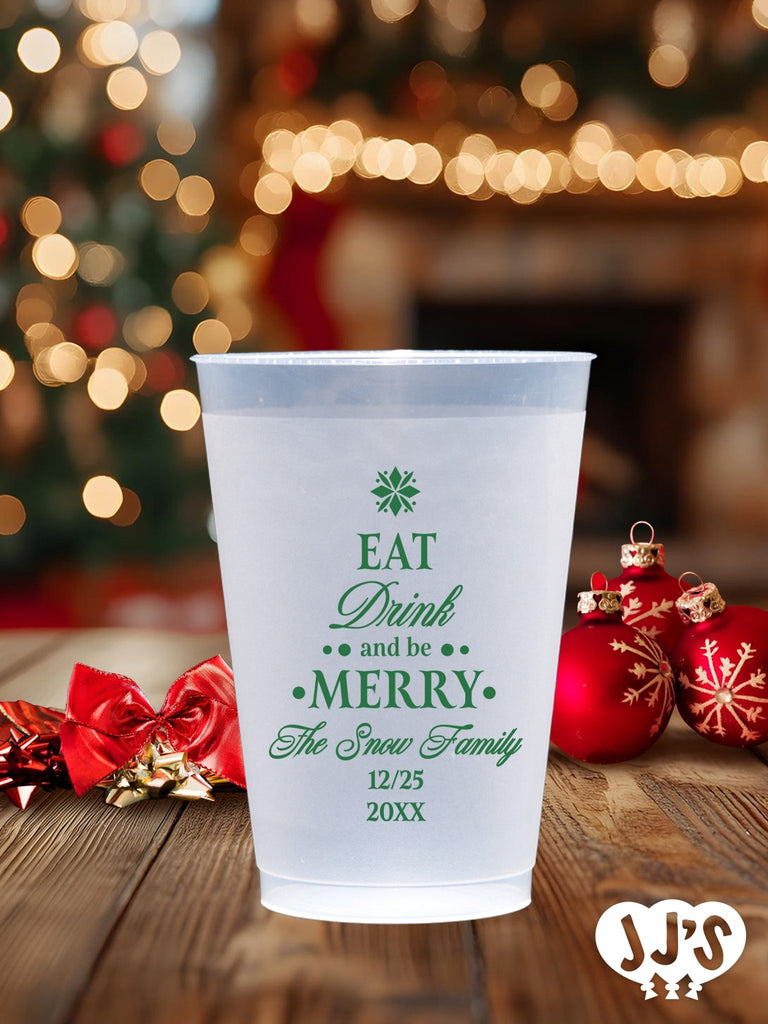 Eat Drink and Be Merry Christmas Custom Frosted Cups - JJ's Party House: Birthday, Balloons & Custom Party Favors