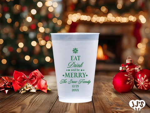 Eat Drink and Be Merry Christmas Custom Frosted Cups - JJ's Party House: Birthday, Balloons & Custom Party Favors