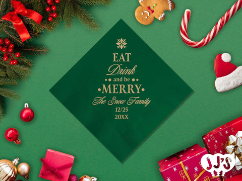 Eat Drink and Be Merry Custom Christmas Napkins - JJ's Party House: Birthday, Balloons & Custom Party Favors