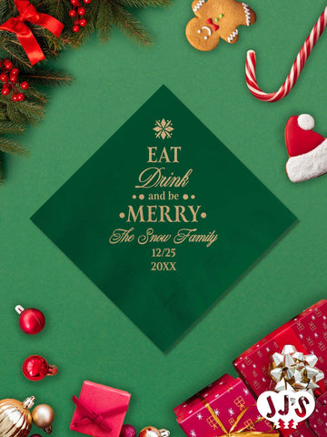 Eat Drink and Be Merry Custom Christmas Napkins - JJ's Party House: Birthday, Balloons & Custom Party Favors