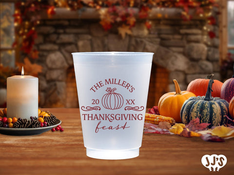 Family Feast Thanksgiving Custom Frosted Cups - JJ's Party House: Birthday, Balloons & Custom Party Favors