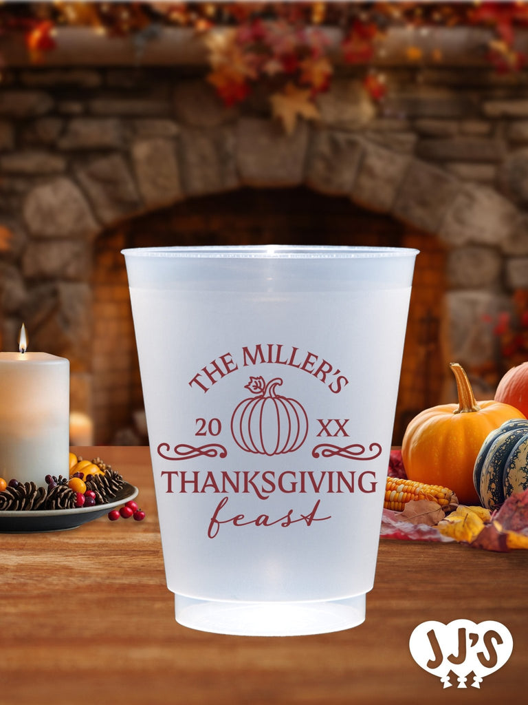 Family Feast Thanksgiving Custom Frosted Cups - JJ's Party House: Birthday, Balloons & Custom Party Favors
