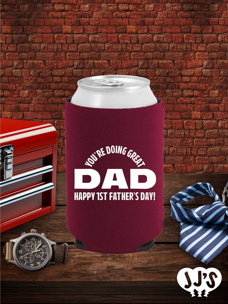 Fathers Day Can Coolers: Doing Great Dad Custom Neoprene Can Coolers - JJ's Party House: Custom Party Favors, Napkins & Cups