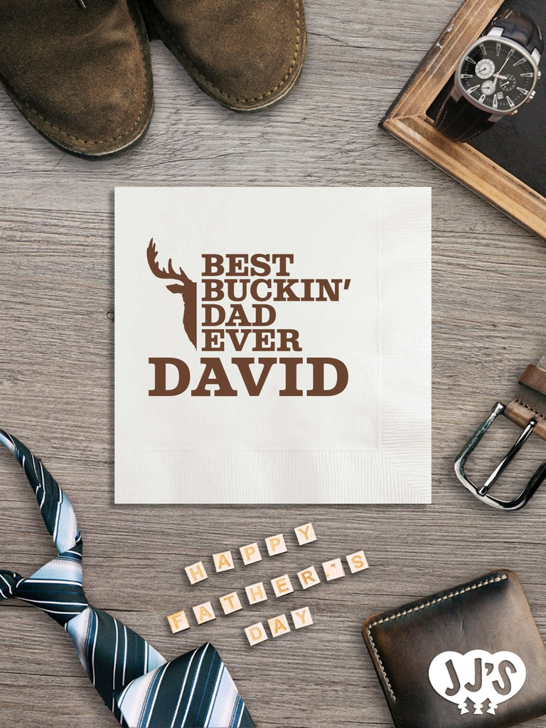 Fathers Day Custom Napkins: Best Buckin' Dad Ever Personalized Napkins - JJ's Party House: Custom Party Favors, Napkins & Cups