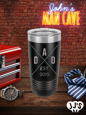 Fathers Day Tumblers: Dad Established Badge - JJ's Party House: Custom Party Favors, Napkins & Cups
