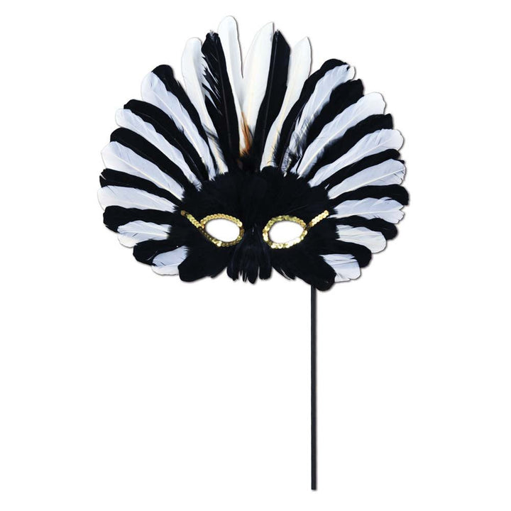 Feathered Mask w/Stick - JJ's Party House: Custom Party Favors, Napkins & Cups