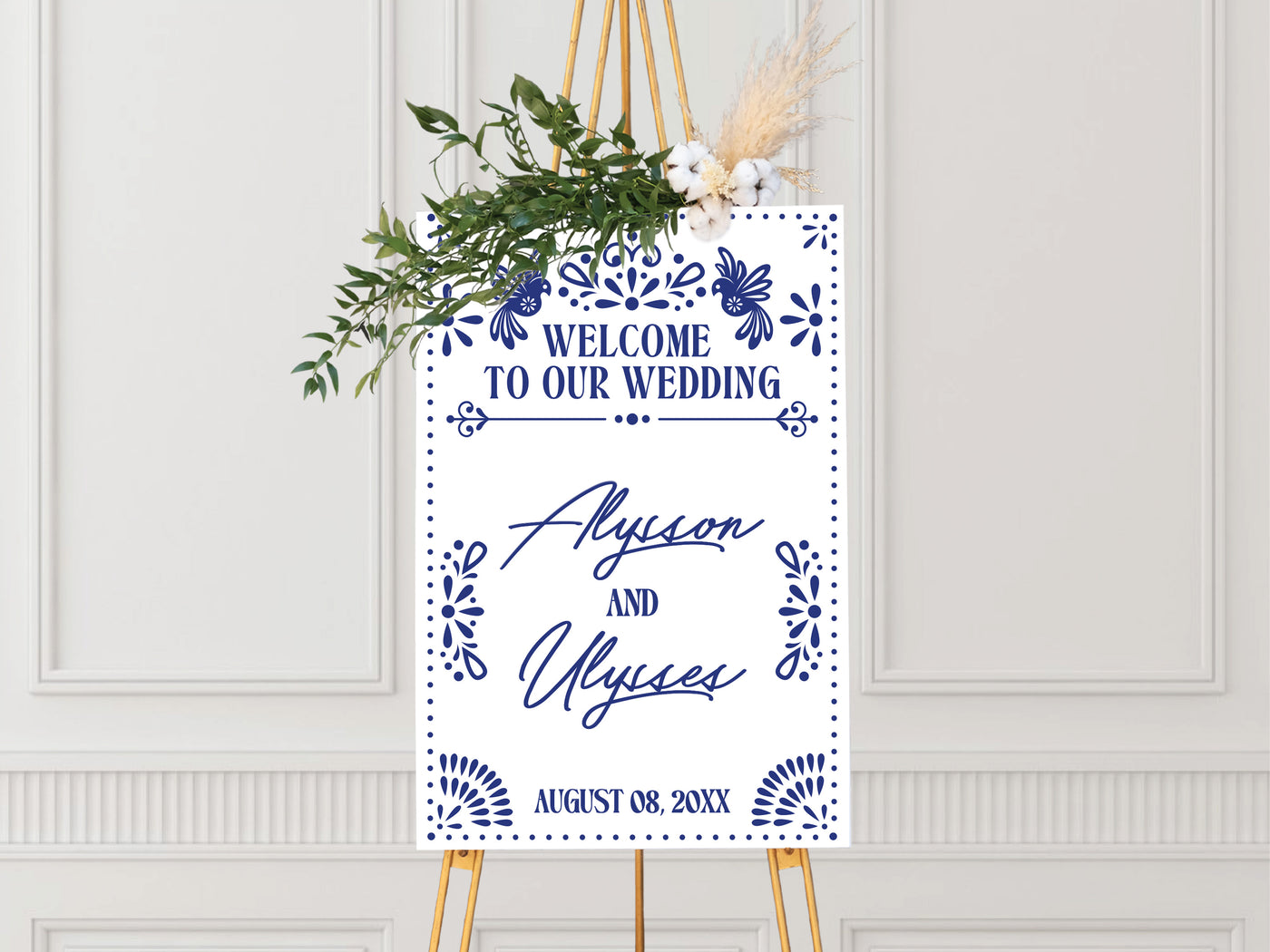 Mexican Love Birds Talavera Wedding Welcome Sign