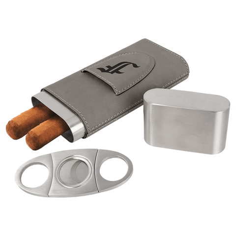 Personalized Grey Cigar Case & Cutter Set