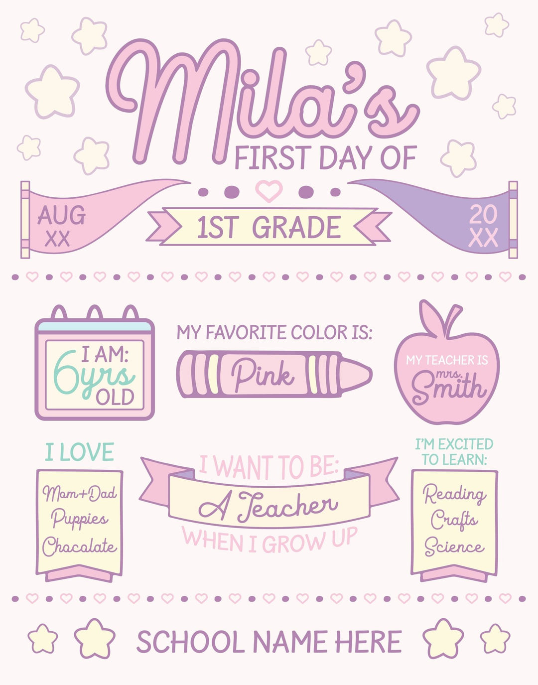 Girls Back To School Sign - First Day of School - JJ's Party House