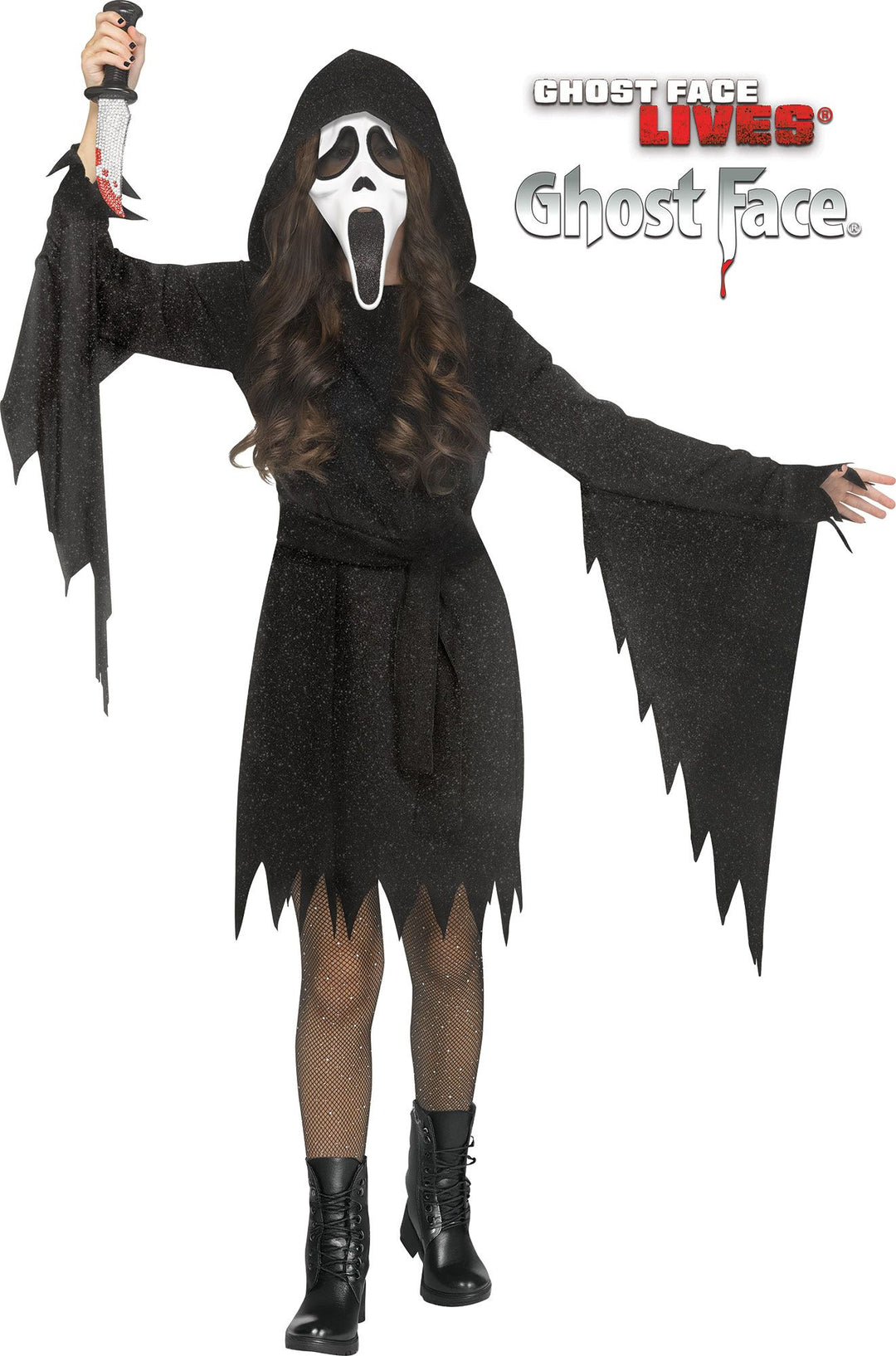 Girls Glitter Bling Ghost Face® Black Costume - JJ's Party House