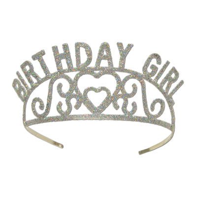 Glittered Metal Birthday Girl Tiara - JJ's Party House: Custom Party Favors, Napkins & Cups