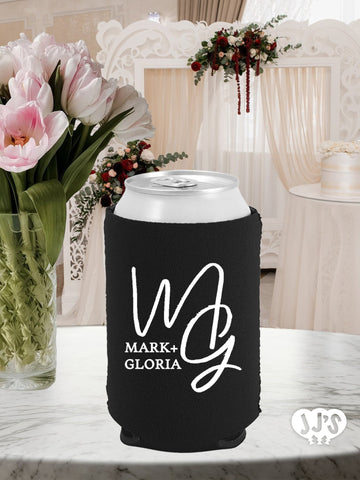 Gloriant Couple Monogram Wedding Can Coolers - JJ's Party House: Custom Party Favors, Napkins & Cups