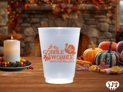 Gobble Wobble Thanksgiving Custom Frosted Cups - JJ's Party House: Birthday, Balloons & Custom Party Favors