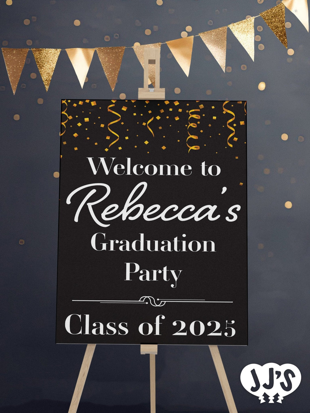 Gold Confetti Celebration Graduation Welecome Sign - JJ's Party House McAllen, TX