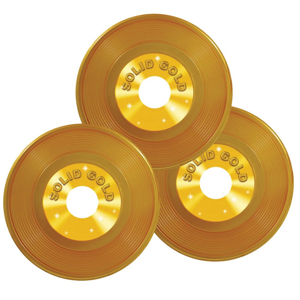 Gold Plastic Records 3pc - JJ's Party House: Custom Party Favors, Napkins & Cups