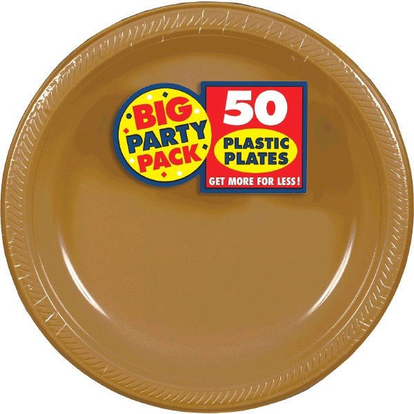 Gold Plates 10.25'' 50ct - JJ's Party House: Custom Party Favors, Napkins & Cups