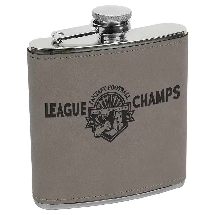 Gray Laserable Leatherette Stainless Steel Flask - JJ's Party House McAllen, TX