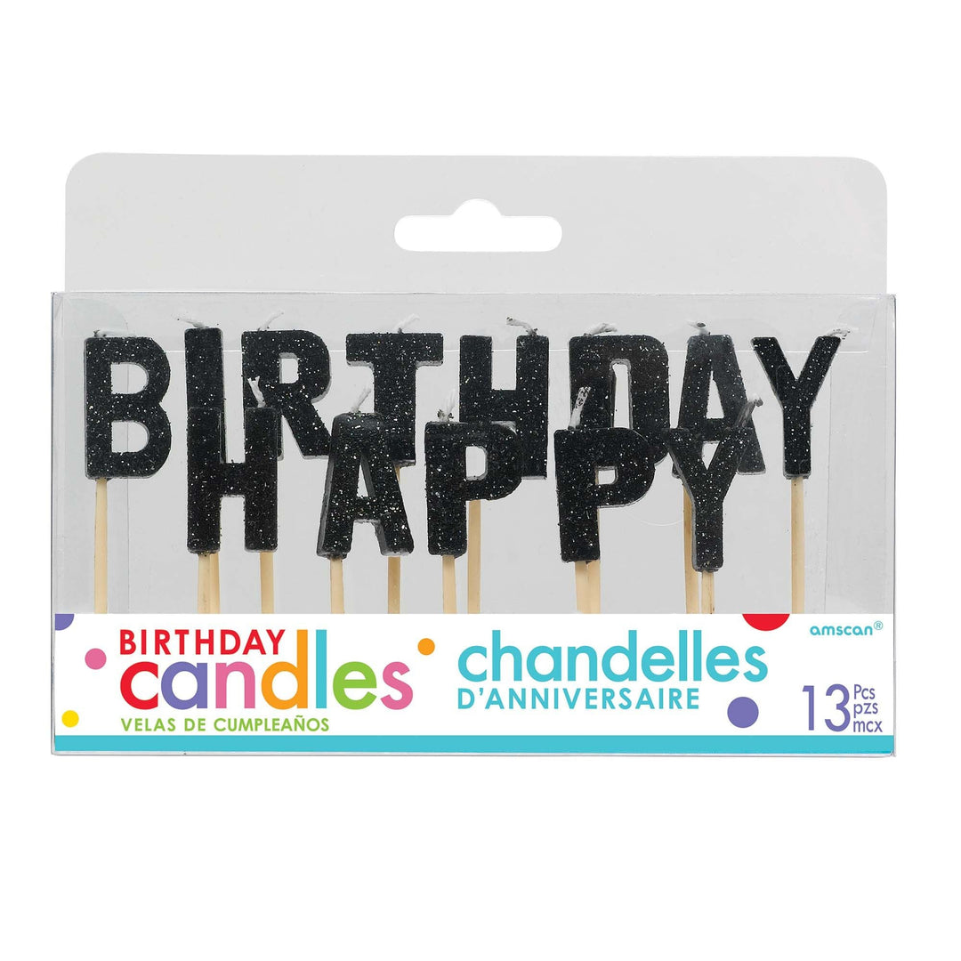 Happy Birthday Black Glitter Pick Candles - JJ's Party House: Birthday, Balloons & Custom Party Favors