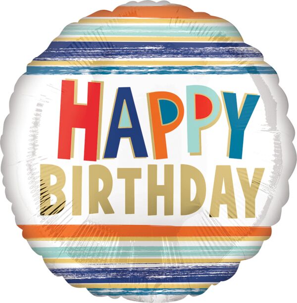 Happy Birthday Letters and Stripes Mylar Balloon, 18