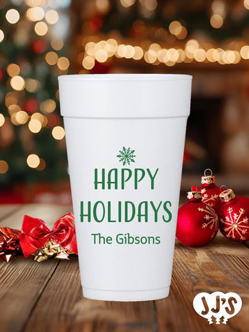 Happy Holidays Snowflake Christmas Custom Foam Cups - JJ's Party House: Birthday, Balloons & Custom Party Favors