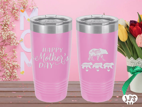 Happy Mothers Day Mama Bear Custom Engraved Tumbler - JJ's Party House: Custom Party Favors, Napkins & Cups