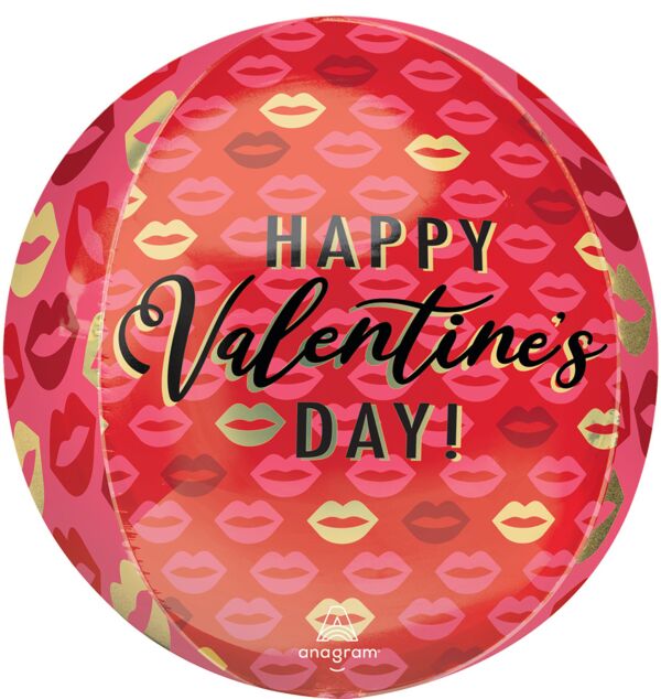 Happy Valentines Kiss Lips Orbz Balloon, 16" - JJ's Party House: Birthday, Balloons & Custom Party Favors