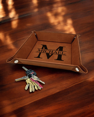 Block Monogram Design Personalized Leatherette Valet Tray 6