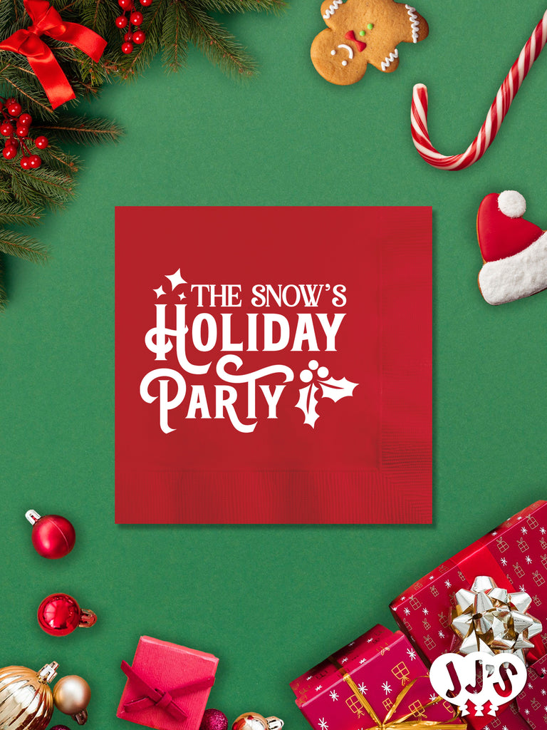 A close-up of personalized Christmas napkins with custom text, showing the festive designs and high-quality material.