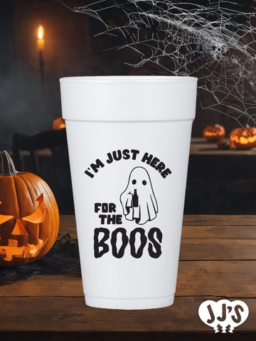 I'm Just Here for the Boos Halloween Personalized Styrofoam Cups - JJ's Party House: Birthday, Balloons & Custom Party Favors