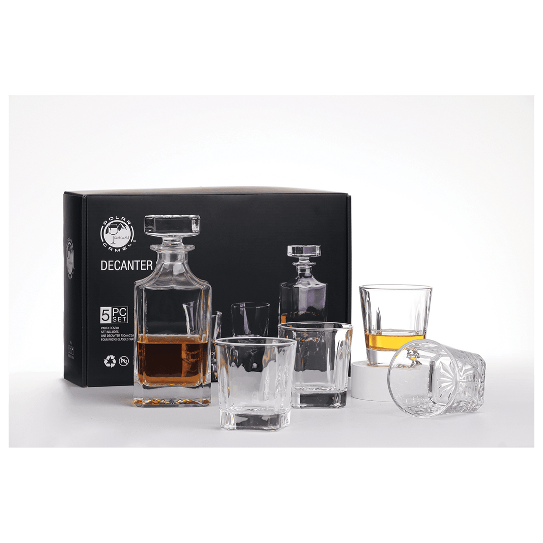 Square Glass Decanter Set w/ Four Glasses