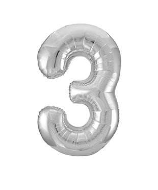 Jumbo Silver Number 3 Balloon 34" - JJ's Party House: Custom Party Favors, Napkins & Cups