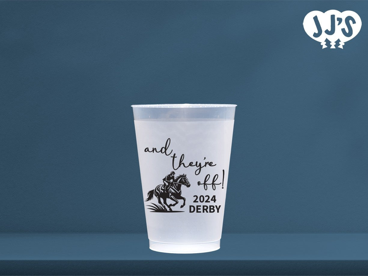 Kentucky Derby Party Cups: And They're Off! 2024 Derby Custom Frosted Cups - JJ's Party House: Custom Party Favors, Napkins & Cups