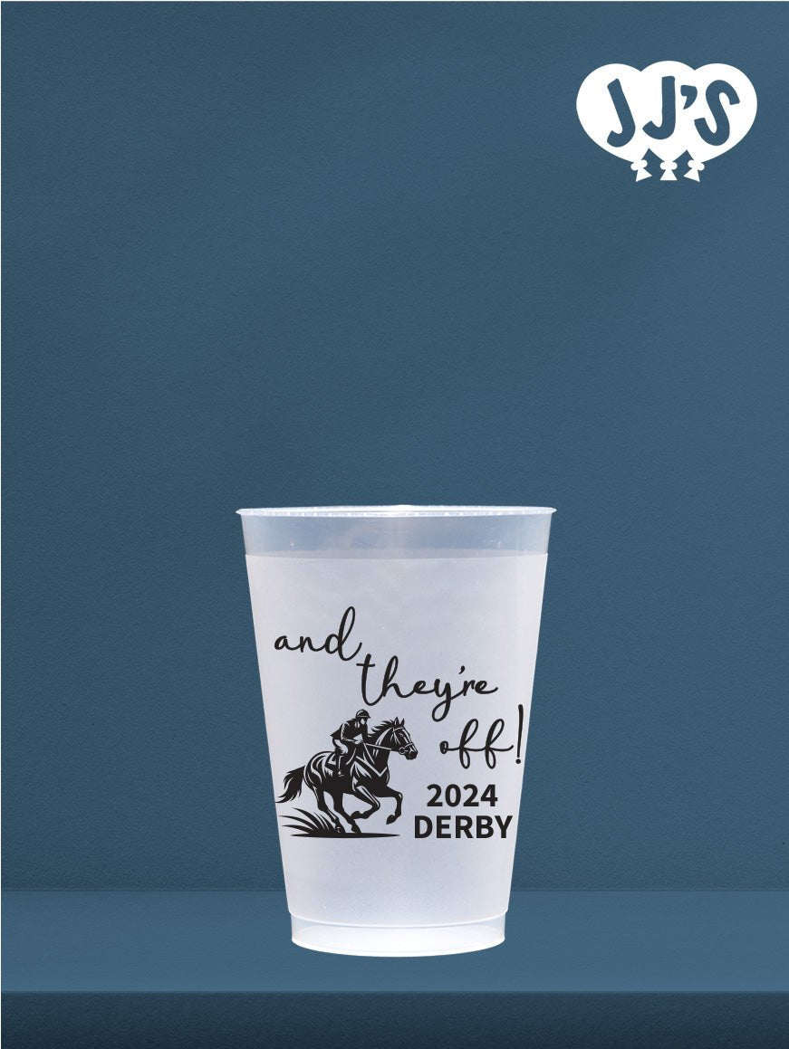 Kentucky Derby Party Cups: And They're Off! 2024 Derby Custom Frosted Cups - JJ's Party House: Custom Party Favors, Napkins & Cups