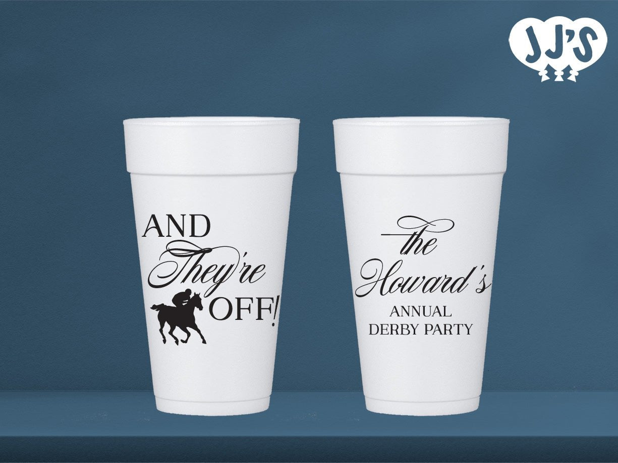 Kentucky Derby Party Cups: And They're Off! Custom Foam Cups - JJ's Party House: Custom Party Favors, Napkins & Cups