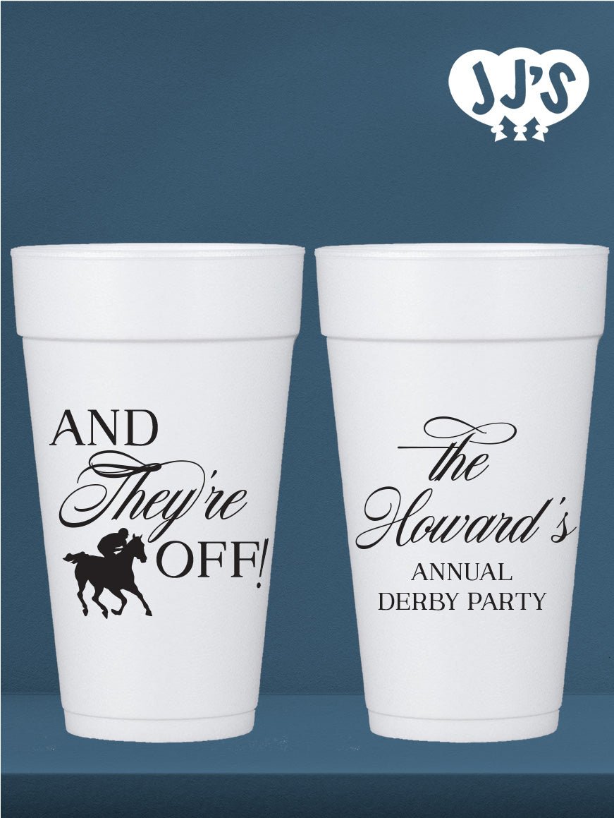 Kentucky Derby Party Cups: And They're Off! Custom Foam Cups - JJ's Party House: Custom Party Favors, Napkins & Cups